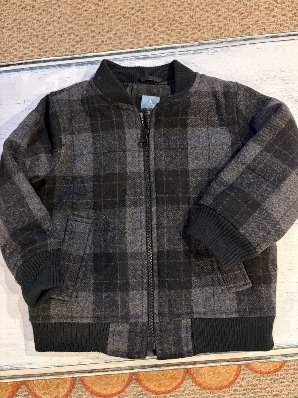 Gap kids wool bomber jacket black, gray plaid size 2 years classic EXCELLENT